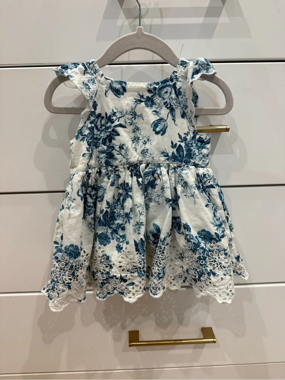 GAP White and Teal Floral Eyelet Sundress